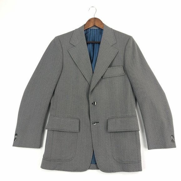 Curlee VTG Men's 38** Blue Grey Single Breasted Two-Button Western Sport Coat - Picture 1 of 12